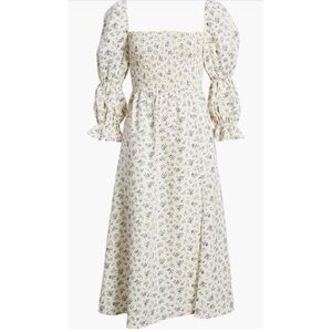 NWT Reformation Hyland Smocked Puff Sleeve Dress in Gracie Blue Floral Linen